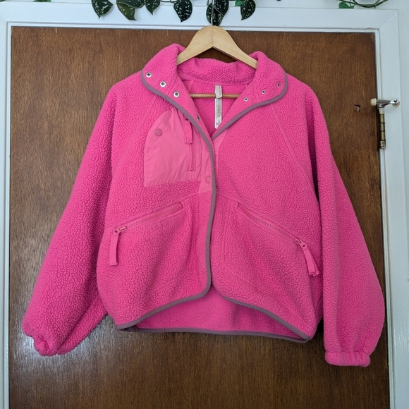 Free People Hot Pink Hit The Slopes Jacket Fuzzy Fleece Teddy Pocket XS - Picture 2 of 6